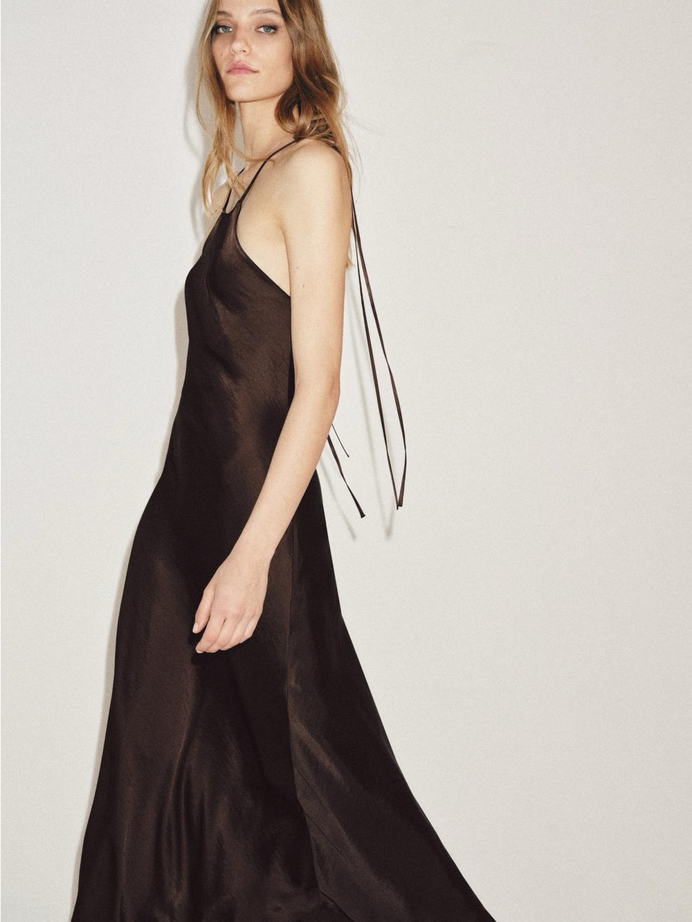 Zara Strapless Satin Slip Dress in Brown